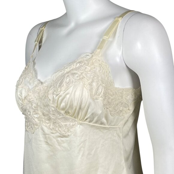 Vintage Shadowline Lace Trim Nylon Camisole Size 34 Ivory V Neck Made In USA - Picture 2 of 6